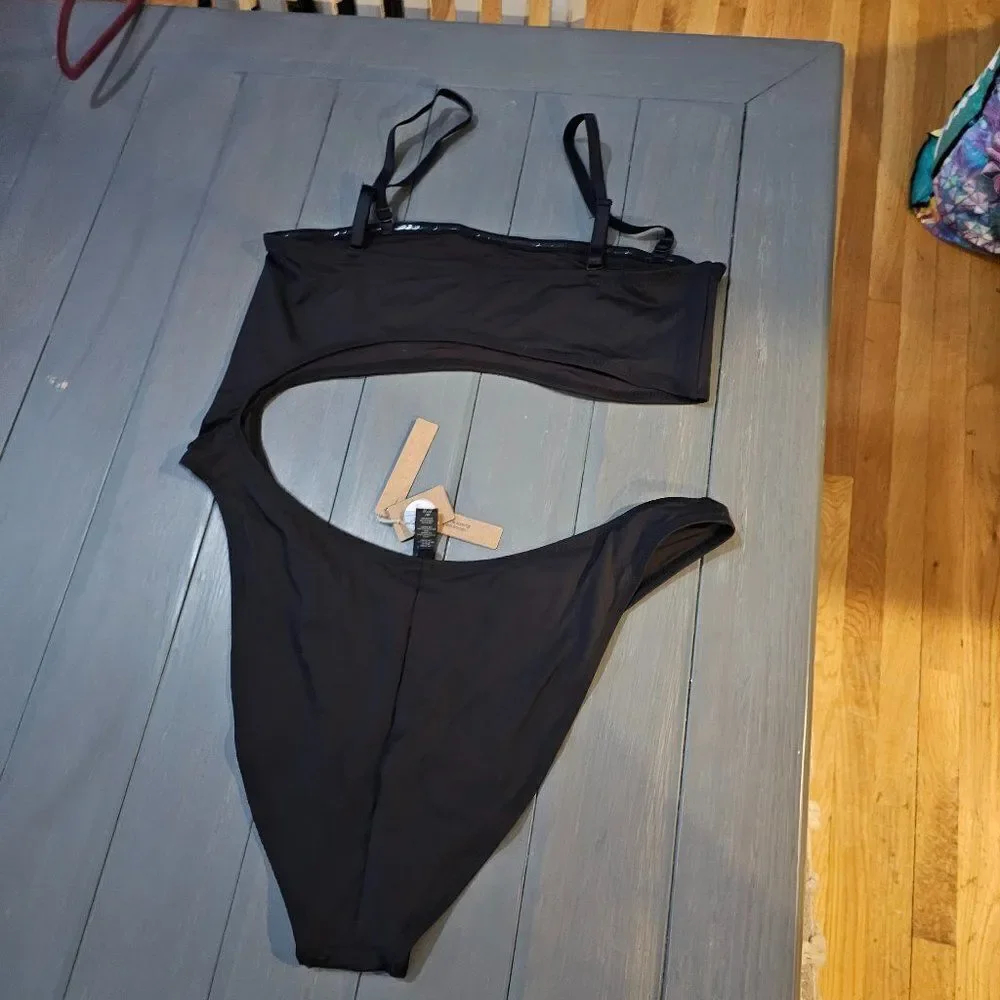 Skims Women's Onyx Recycled Swim Strapless Cut-Out Monokini Size 2X